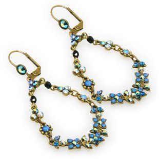 Серьги Michal Negrin "Dangle Daisy Chain" с сине-голубыми кристаллами Swarovski в викторианском стиле 30421 3 фото