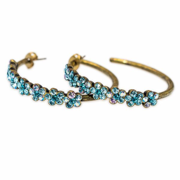 Серьги-кольца Michal Negrin "Бирюзовое сияние" с кристаллами Swarovski, 35 мм 100-119322 фото