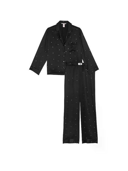 Пижама женская Victoria's Secret Glazed Satin Dew Drop Long Pajama Set, черная, XL 20179 фото