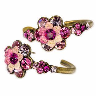Серьги-кольца Michal Negrin "Розовый цветок" с кристаллами Swarovski, 25 мм 12181 фото