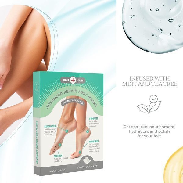 Маска для ніг Advanced Repair Foot Masks від Repair Beauty з м'ятою і чайним деревом, 3 пари 25000 фото
