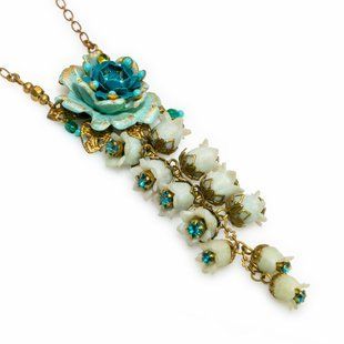 Кольє Michal Negrin "Аквамаринова Квітка" з кристалами та намистинами Swarovski 20330 фото