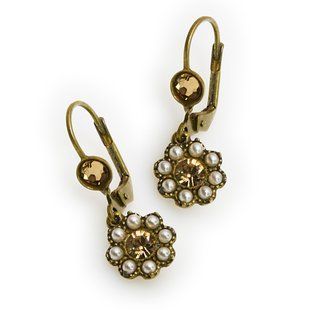 Серьги Michal Negrin с кристаллами Swarovski "Aurora Borealis" в форме цветка жемчужно-кремовые 22021 4 фото