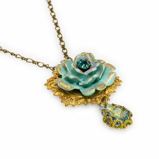 Кольє Michal Negrin "Цвітіння Троянди" з блакитними кристалами Swarovski 30510 фото