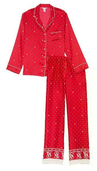 Піжама жіноча Victoria's Secret Glazed Satin Long Pajama Set (штани + сорочка), L, Червона 20179 фото