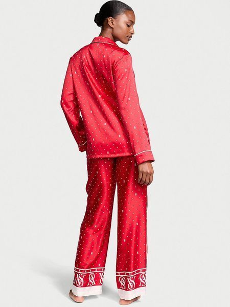 Піжама жіноча Victoria's Secret Glazed Satin Long Pajama Set (штани + сорочка), L, Червона 20179 фото