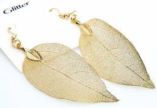 Сережки-листя з текстурою в золотистому відтінку від Glitter Jewellery 07847 фото