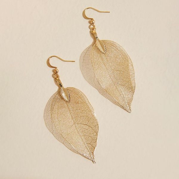 Сережки-листя з текстурою в золотистому відтінку від Glitter Jewellery 07847 фото