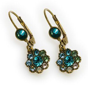 Серьги Michal Negrin с кристаллами Swarovski "Aurora Borealis" в форме цветка синие 22021 3 фото