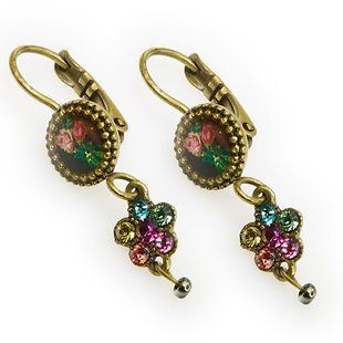 Винтажные серьги от Michal Negrin с росписью и розовыми кристаллами Swarovski 51591 1 фото