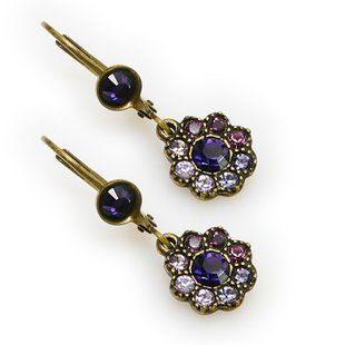Серьги Michal Negrin с кристаллами Swarovski "Aurora Borealis" в форме цветка фиолетовые 22021 5 фото