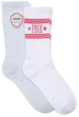 Жіночі шкарпетки Victoria's Secret PINK 2-Pack Crew Socks - Hydrangea Blue Apres Ski Patch / Optic White Bright Vermillion Logo (One Size) 45441 фото