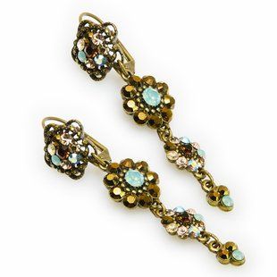 Серьги-подвески "Evening Rosarium" от Michal Negrin с золотисто-голубыми кристаллами Swarovski 29161 3 фото