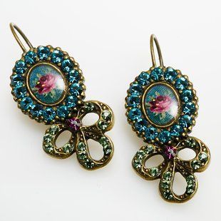 Серьги Michal Negrin с ореолом из кристаллов Swarovski цветочной миниатюрой 56491 фото