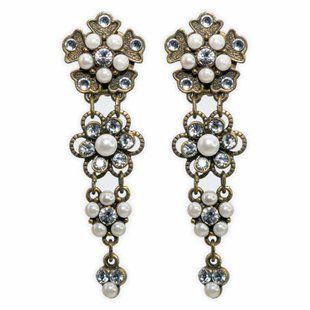 Серьги-клипсы "Жемчужное сияние" с жемчужинами и кристаллами Swarovski от Michal Negrin 30303 фото
