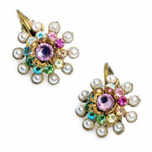 Серьги-клипсы "Радужное великолепие" от Michal Negrin с жемчугом и кристаллами Swarovski 20133 фото
