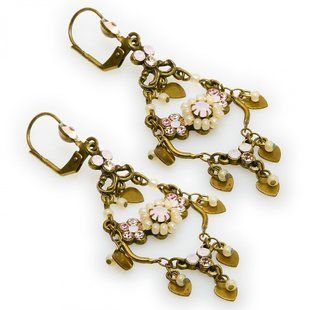 Елегантні Сережки Michal Negrin з підвісками, прикрашені кристалами Swarovski перлинно-рожевого кольору 21651 фото