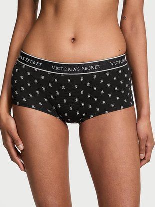 Трусики жіночі Victoria's Secret Logo Cotton Boyshort Panty Black Logos (M) 115801027 фото