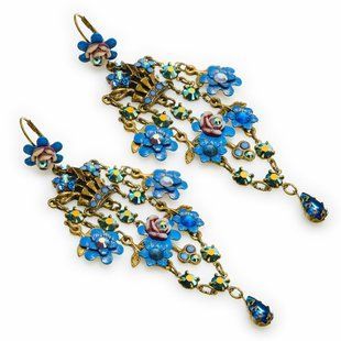 Серьги-подвески "Floral Waterfall" от Michal Negrin с кристаллами Swarovski в васильковых оттенках 94721 фото