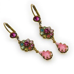 Серьги Michal Negrin с подвесками "викторианский цветок" в розовых тонах с кристаллами Swarovski 26251 4 фото