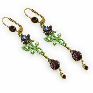 Серьги-подвески "Flower Retro" от Michal Negrin с фиолетовыми кристаллами Swarovski 40741 2 фото
