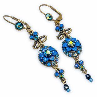 Сережки-підвіски Michal Negrin "Сапфірова елегантність" із кристалами Swarovski 08875 фото