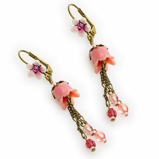 Серьги Michal Negrin с розовыми акцентами, украшенные кристаллами и бусинами Swarovski 28851 1 фото