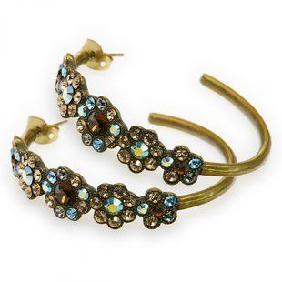 Michal Negrin сережки-кільця з квітами і кристалами Swarovski блакитного і бежевого кольору 21752 2 фото