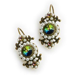 Серьги Michal Negrin с цветочной миниатюрой и ореолом из жемчужин и кристаллами Swarovski 56491 3 фото
