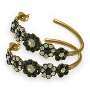 Michal Negrin сережки-кільця з квітами та кристалами Swarovski чорно-білого кольору 21752 1 фото