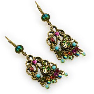 Серьги-подвески "Retro Charm" от Michal Negrin с зелеными кристаллами Swarovski 27541 3 фото