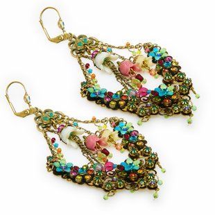 Многоцветные винтажные серьги Michal Negrin с цветочными мотивами и синими кристалами Swarovski 27701 1 фото