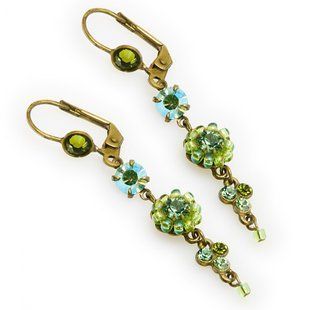 Сережки-підвіски Michal Negrin Romantic з кристалами Swarovski (зелено-блакитні) 20371 2 фото