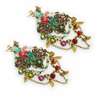 Многоцветные винтажные серьги-подвески Michal Negrin с цветочными мотивами и кристалами Swarovski 57233 фото