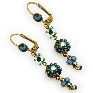 Сережки-підвіски Michal Negrin Romantic з кристалами Swarovski (синьо-блакитні) 20371 фото