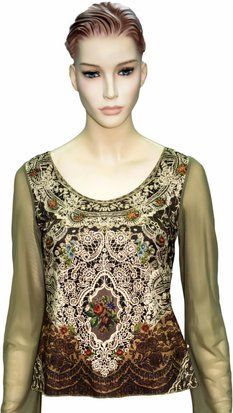 Блуза женская "Винтажный шик" Michal Negrin с кристаллами Swarovski, бисером и цветочным принтом, ручная работа (р-M) 91481973 фото