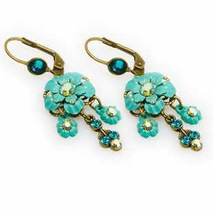 Роскошные серьги Michal Negrin в бирюзовых тонах с цветочным дизайном и кристаллами Swarovski 11621 2 фото