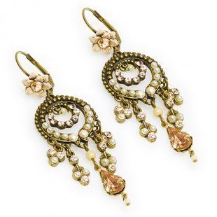 Серьги-подвески "Великолепие Винтажа" Michal Negrin с жемчужинами кристаллами Swarovski 23241 фото
