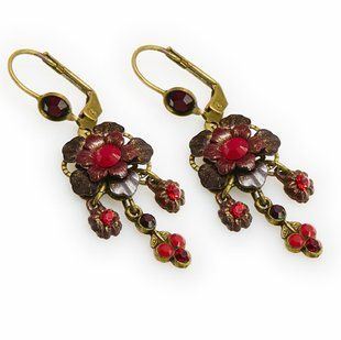 Роскошные серьги Michal Negrin в красных тонах с цветочным дизайном и кристаллами Swarovski 11621 фото