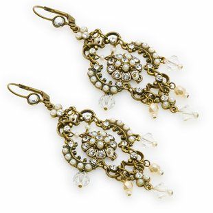 Роскошные серьги Michal Negrin с подвесками, украшенные белыми кристаллами и жемчужинами Swarovski 27641 3 фото