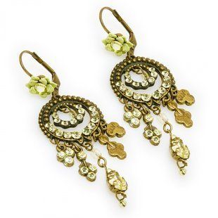 Серьги-подвески "Великолепие Винтажа" Michal Negrin с салатовыми кристаллами Swarovski 23241 2 фото