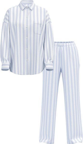 Пижамный комплект женский Victoria's Secret Modal-Cotton Striped Long Pajama Set M/M (Blue Crescent Stripe) 20179 фото
