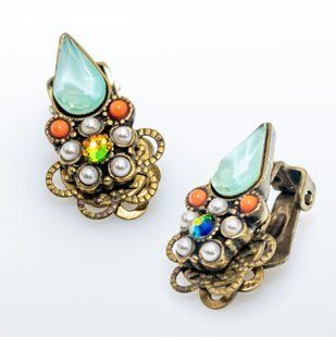 Серьги-клипсы "Бирюзовый рассвет" от Michal Negrin с жемчужинами и кристаллами Swarovski 51943 фото
