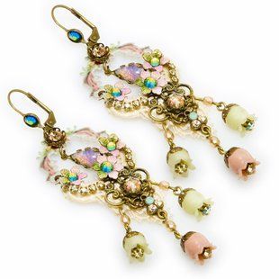 Серьги-подвески "Весеннее Очарование" Michal Negrin с розовыми кристаллами Swarovski 21311 фото