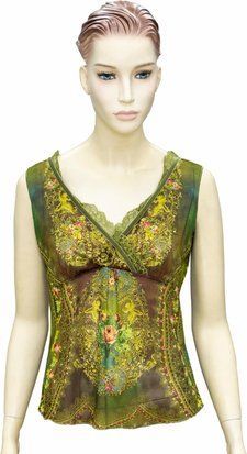Блуза женская "Зеленый романс" Michal Negrin с кристаллами Swarovski, кружевом и цветочным принтом, ручная работа (р-M) 91482674 фото