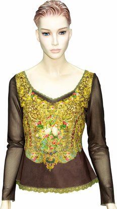 Блуза женская "Золотой сад" Michal Negrin с кристаллами Swarovski, кружевом, вышивкой и цветочным принтом, ручная работа (р-M) 91486176 фото