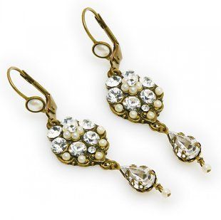 Сережки-підвіски у вікторіанському стилі Michal Negrin з перлинно-білими кристалами Swarovski 20381 фото