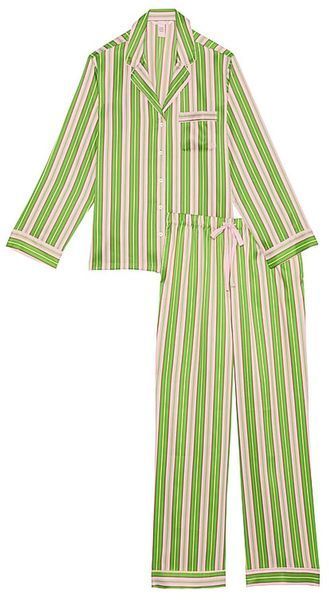 Жіночий піжамний комплект Victoria's Secret Green/Caramel Stripe Satin Long Pyjama Set (S) 20179 фото