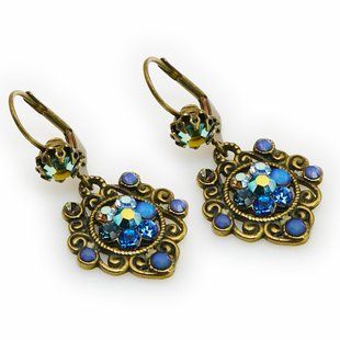 Вікторіанські сережки-підвіски "'Vintage Flower" від Michal Negrin із синіми кристалами Swarovski 28992 2 фото