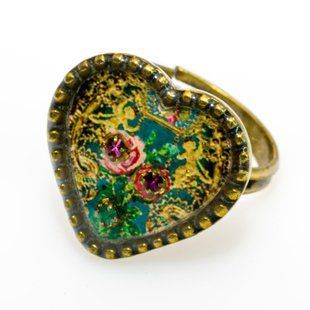 Каблучка "Вінтажне серце" від Michal Negrin з емаллю та кристалами Swarovski 11111 фото